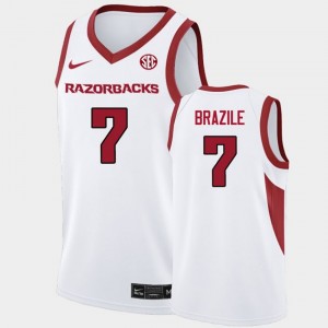 #7 Trevon Brazile Razorbacks White Men's Jerseys Replica College Basketball 708275-166