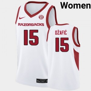 #15 Elmir Dzafic Arkansas Razorbacks White Women's Jersey Replica College Basketball 838164-137