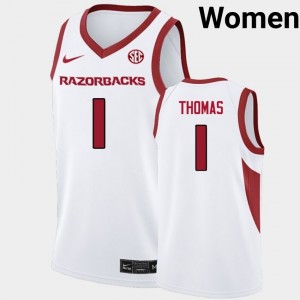 #1 Meleek Thomas Arkansas White Women Jerseys NCAA College Basketball 970080-125