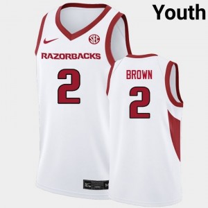 #2 Amere Brown Razorbacks White Youth Jerseys NCAA College Basketball 760194-536