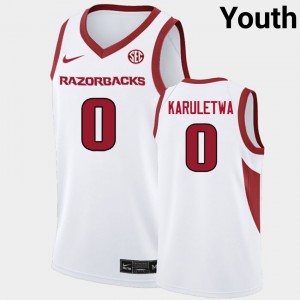 #0 Jaden Karuletwa Arkansas White Youth Jerseys Limited College Basketball 537997-278