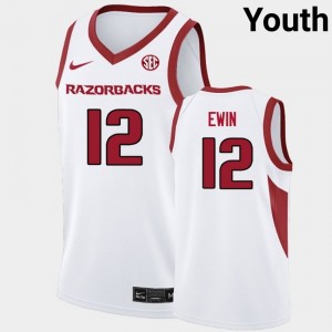 #12 Malique Ewin Arkansas White Youth Jerseys Embroidery College Basketball 355846-435